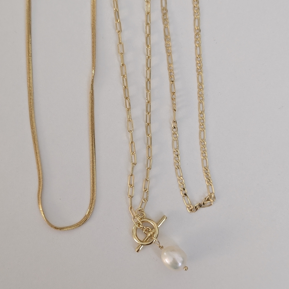 Stunning Multilayer Gold Plated Necklace Set With Freshwater Pearl